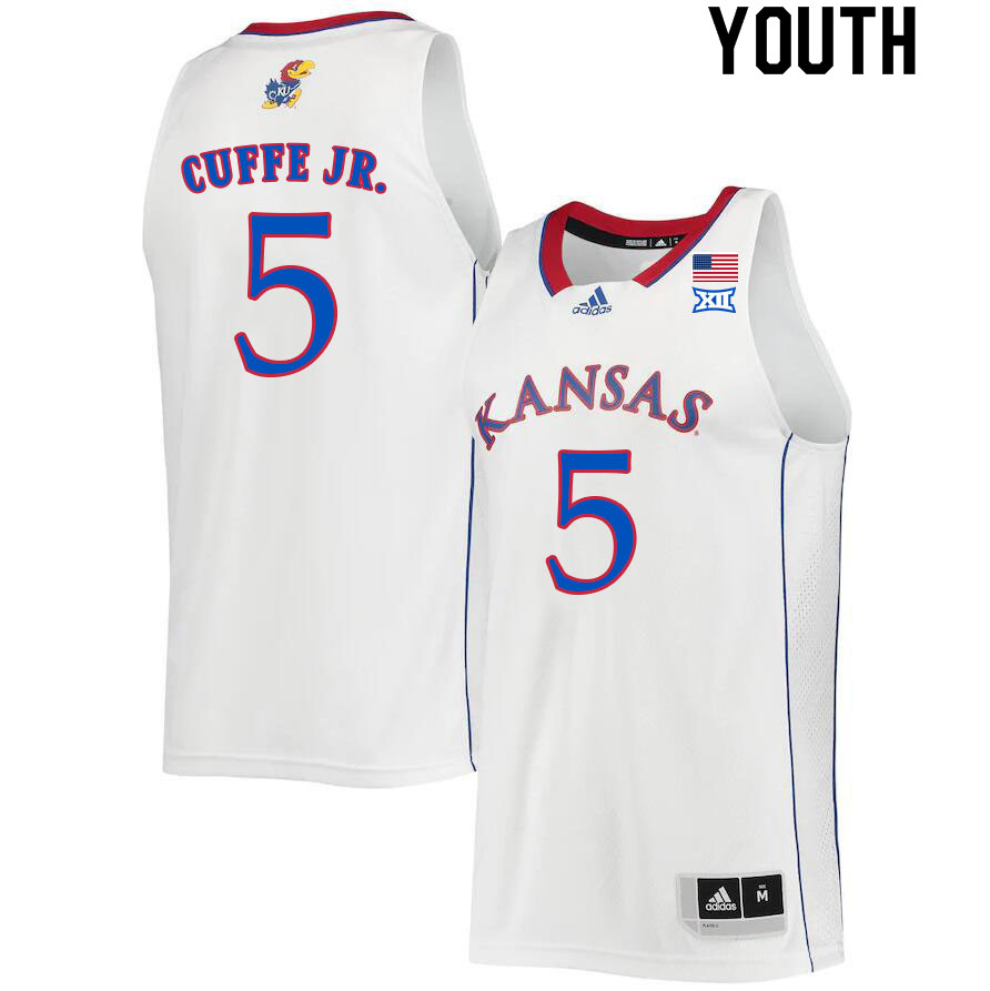 Youth #5 Kyle Cuffe Jr. Kansas Jayhawks College Basketball Jerseys Sale-White - Click Image to Close